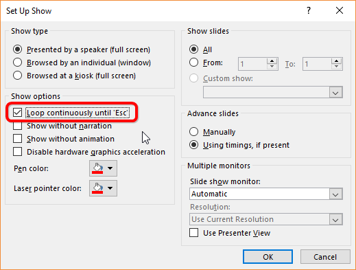 Loop continuously until 'Esc'