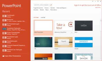 PowerPoint 2013: Welcome Screen