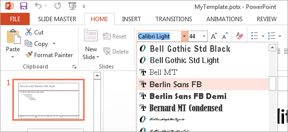 how can i change the fontes and sizes on all existing powerpoint slide for mac