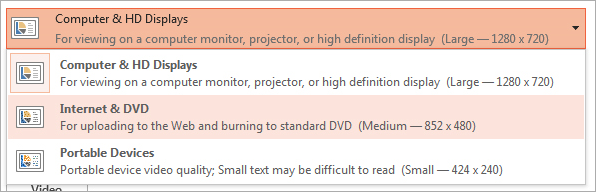 PowerPoint: Export Video > Size