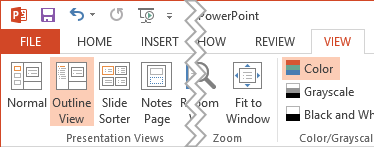 PowerPoint Outline View Ribbon Button